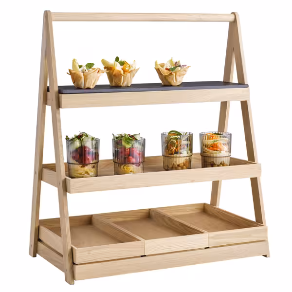 Etagère VALO - ekträ - rektangulär - 3‑vånings - Höjd: 640 mm - GN 1/1; 530x265 mm; GN 2/4