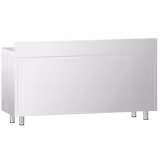 Table armoire en acier inoxydable PREMIUM - 1600x600mm - avec portes coulissantes et 3 tiroirs à gauche - avec dosseret
