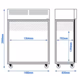 Upright Freezer Stainless steel ECO - GN 2/1 - 1400L - with 2 doors & Rails & support grids - On castors