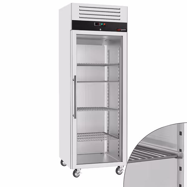 Commercial Upright Display Fridge Stainless steel ECO - GN 2/1 - 440L - with 1 glass door - On castors