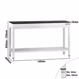 Mesa de trabalho em aço inoxidável PREMIUM - 1400x800mm - com prateleira inferior & com travessas de reforço - incl. tampo em granito