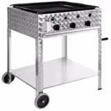 Barbacoa de gas de piedra volcánica - 10kW - 700mm - De pie - 560 fondo - 3 quemadores - incl. bastidor inferior con 2 ruedas, parrilla, bandeja, plancha para parrilla, cajón recogegrasas, encendido piezoeléctrico