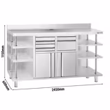 Stainless Steel Floor Cupboard - for coffee machine - 2450x600mm - with 2 Drawers & Double Doors & Upstand