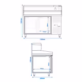 Rashladni pult za pripremu pizze PREMIUM - 1500x800 mm - sa 2 vrata - uklj. Rashladna nadograđena vitrina - 6x GN 1/3