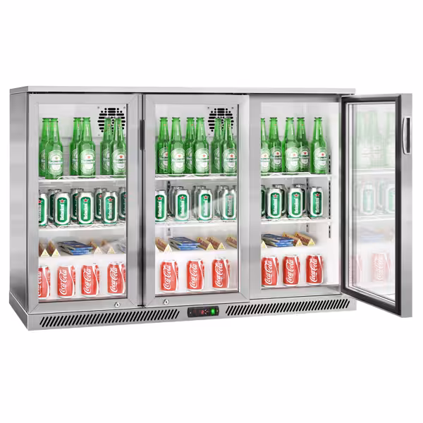 Bárhűtő - 300 literes - 1 350 mm - 3 nyíló üvegajtóval - rozsdamentes