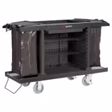 Commercial Housekeeping Trolley - 2 laundry bags, 1 top shelf, 3 bottom shelves - Polypropylene (PP) frame - Black