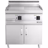 Plancha électrique - plaque acier - 2 zones - 9,0 kW - 1/2 lisse, 1/2 rainurée - Surface de cuisson : 595x500mm - incl. soubassement avec 2 portes