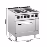 Fogão elétrico de bancada - 15,2kW - 4 placas redondas - com forno a gás estático - 6kW