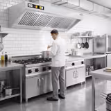 Hotte de parede PROFISSIONAL com motor - 1800mm - regulador de velocidade, filtros baffle em inox, iluminação LED e com calha/coletor e torneira de drenagem de gorduras