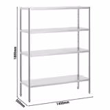 Rvs rek PREMIUM - 1400x500mm - met 4 schappen (in hoogte verstelbaar)