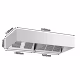 Hotte à adosser professionnelle - Profondeur 1100 - 2600mm - sans moteur - avec filtres et éclairage