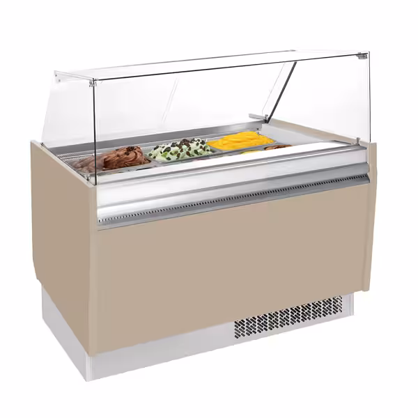 Vetrina Gelato LIAM - 1310mm - Refrigerazione statica - per 10x Vasca da gelato da 5/7 Litri con riserva 10x Vasca da gelato da 5/7 Litri - Beige