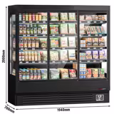 Murale Refrigerato Professionale - 1940mm - 893l - +1°/+5°C - con 3 porte a battente in vetrocamera & 4 ripiani - Nero