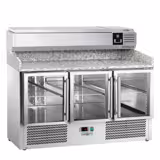 Pizzawerkbank ECO - 1400x700mm - met granieten werkblad - met 3 glazen deuren - incl. opzetkoelvitrine - 6x GN 1/4