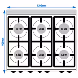 Fourneau à gaz – 44 kW – 6 brûleurs – avec four électrique à convection – 4,68 kW
