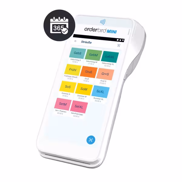 ORDERBIRD | MINI - Termijn van 12 maanden - Mobiel apparaat incl. kassabonprinter en kaartlezer