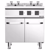 Dubbele elektrische friteuse - 18+18 liter - 28 kW - met aftapkraan - incl. onderbouw (2 deuren)