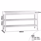 Tavolo da lavoro in acciaio inox PREMIUM - 1800x800mm - con ripiano inferiore & ripiano intermedio