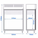 Koelkast RVS PREMIUM PLUS - GN 1/1 - GN 2/1 - 1385mm - 1240liter - tot +2°C tot +8°C - met 4 halve deuren - geforceerde koeling, LED‑verlichting, automatische ontdooiing, slot & legroosters