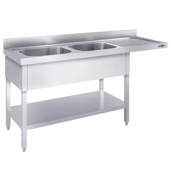 Fregadero con espacio para lavavajillas de acero Inox. - 2,0 m - 2 fregaderos a la izquierda A 60 x P 50 x A 30 cm 