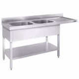 Stół zlewozmywakowy dla zmywarki do naczyń - 2000x700mm - z 2 zlewami po lewej stronie