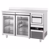 Bar- & Getränkekühltisch PREMIUM - 1580x600mm - mit 2 Glastüren, Aufkantung & Ausklopfer für Kaffee