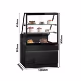Koeltoonbank TORONTO - 1000x880mm - front zwart - dubbel glas - met 2 legborden - granieten werkblad