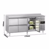 Koelwerkbank ECO - 1795x700mm - 417 liter - met 1 deur - met 4 laden - met opstand