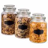 Airtight Glass Food Storage Jar with Glass Lid, Gasket & Labelling Field NOTE – 1.2 Litre - Clear