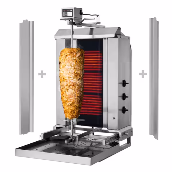 Električni gyros-/doner roštilj - Pokretni - 3 plamenika - Maks. 40 kg - Uklj. 2 krilna vrata