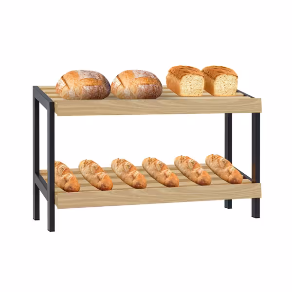Espositore per pane BELFAST - 900 mm - 2 ripiani - compatibile con la serie BRIN