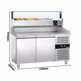 Commercial Refrigerated Pizza Prep Counter PREMIUM - 1500x800 - 2 Doors - Top Display Rail LED - 7x GN 1/4