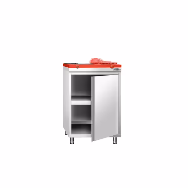 Stainless Steel Floor Cupboard PREMIUM - 600x600mm - with Hinged Doors - incl. Chopping Board Red