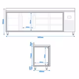 Koelwerkbank PREMIUM PLUS - 2452x600mm - met 2 deuren - met 6 lades - opstand