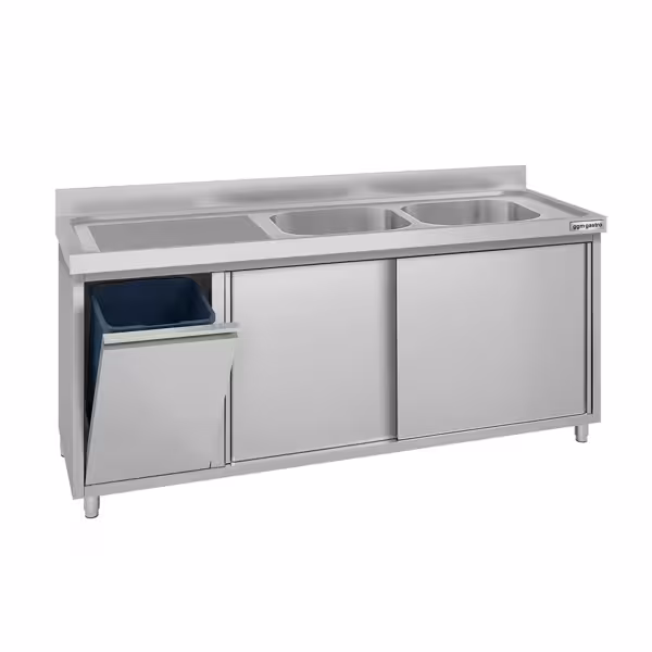 Commercial Sink Cabinet ECO - 1800x600mm - with waste bin & 2 bowls right-hand