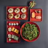 (6 stuks) kom - ASIA PLUS - Melamine - 0,05l - vierkant - 75x75mm - Diepte: 30mm - Zwart/rood