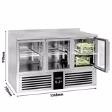 Koelwerkbank PREMIUM - 1368x700mm - 368 liter - met 3 glazen deur(en) - met opstand