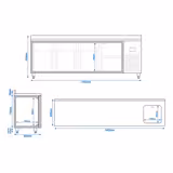 Koelwerkbank PREMIUM PLUS - 2452x600mm - 510 liter - met 3 deuren - met 2 lades - opstand - met spoelbak