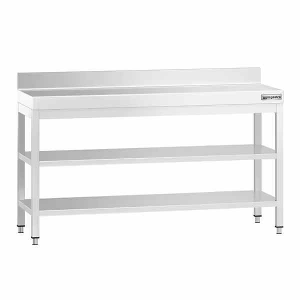 Mesa de trabalho aço inox PREMIUM - 1600x800mm - com base, rebordo e andar intermédio