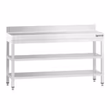 Edelstahl Arbeitstisch PREMIUM - 1600x800mm - mit Grundboden, Aufkantung & Zwischenboden