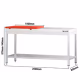 Edelstahl Arbeitstisch PREMIUM - 2000x800mm - mit Grundboden - inkl. 1/2 Schneideplatte Rot