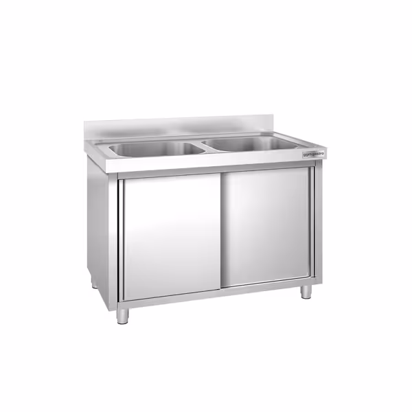 Armário lava-loiça PREMIUM em aço inoxidável - 1200x600mm - com 2 cuba(s)