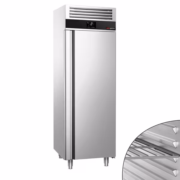 Koelkast RVS PREMIUM - GN 1/1 - 700mm - 700liter - tot +8°C - met 1 deur - geforceerde koeling, automatische ontdooiing & binnenverlichting