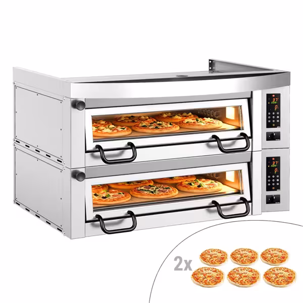 (2 szt.) Elektryczny Piec do pizzy - 2 x 6 x Ø34cm - Panel dotykowy - z okapem