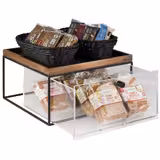Drawer Set (3-piece) - with Stand and Cutting Board - Metal, Wood, Acrylic - 354x325x200mm - Clear, Brown - consisting of metal stand, acrylic drawer & chopping board