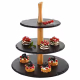 Alzata buffet - 3 piani - tonda - struttura in metallo - piani in ardesia - 300x300mm