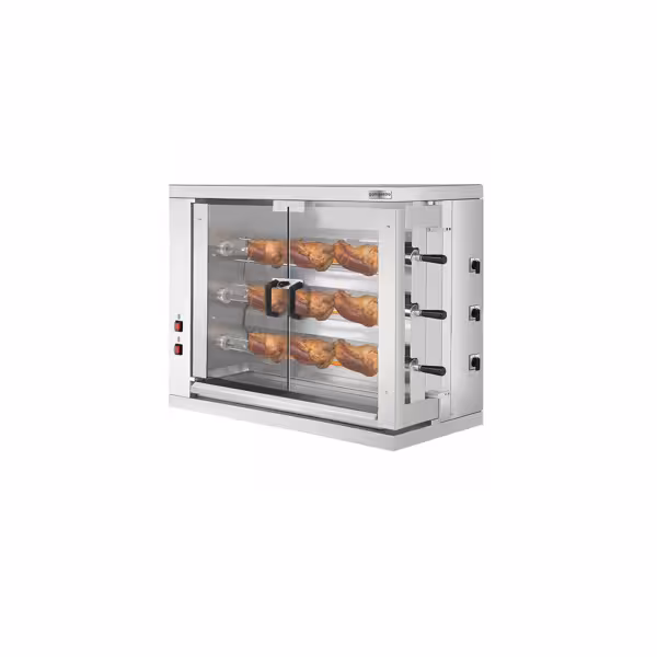 Elektrische kippengrill roterend - 9kW - 3 spitten voor 18 kippen