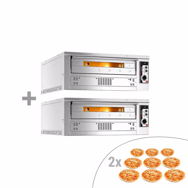 (2 stuks) Gas pizzaoven - 2 kamers - 2x9 pizza’s Ø33cm (chamotte bakvloer) - 1450x1530x560mm - tot 370°C - Handmatig