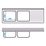 Lavello armadiato ECO - in acciaio inox - 2000x700mm - 2 vasche