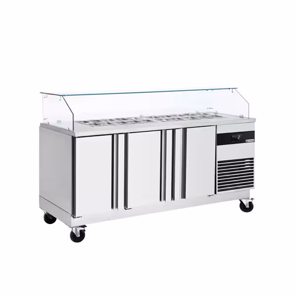 Saladette PREMIUM - 1860mm - 3 Türen - mit eckigem Glasaufsatz für 8x GN 1/6